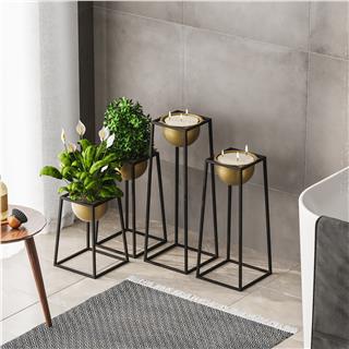 Dekoratif Siyah Gold,Metal Saksılık 4lü Set Modern Ayaklı Siyah Çiçeklik Kaktüs Standı,GED-018-A