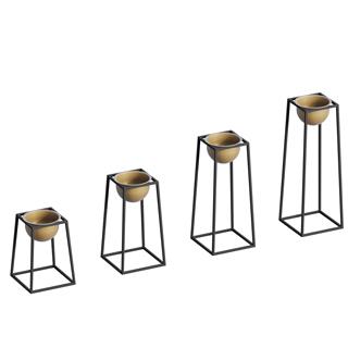 Dekoratif Siyah Gold,Metal Saksılık 4lü Set Modern Ayaklı Siyah Çiçeklik Kaktüs Standı,GED-018-A