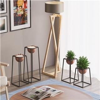 Dekoratif Siyah Bakır,Metal Saksılık 4lü Set Modern Ayaklı Siyah Çiçeklik Kaktüs Standı,GED-018-B