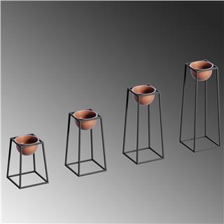 Dekoratif Siyah Bakır,Metal Saksılık 4lü Set Modern Ayaklı Siyah Çiçeklik Kaktüs Standı,GED-018-B