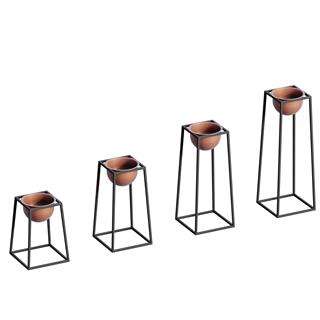 Dekoratif Siyah Bakır,Metal Saksılık 4lü Set Modern Ayaklı Siyah Çiçeklik Kaktüs Standı,GED-018-B