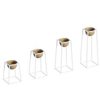 Dekoratif Beyaz Gold,Metal Saksılık 4lü Set Modern Ayaklı Beyaz Çiçeklik Kaktüs Standı,GED-018-C