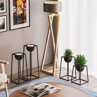 Dekoratif Siyah,Metal Saksılık 4lü Set Modern Ayaklı Siyah Çiçeklik Mumluk Kaktüs Standı,GED-018