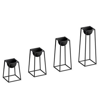 Dekoratif Siyah,Metal Saksılık 4lü Set Modern Ayaklı Siyah Çiçeklik Mumluk Kaktüs Standı,GED-018