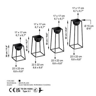 Dekoratif Siyah,Metal Saksılık 4lü Set Modern Ayaklı Siyah Çiçeklik Mumluk Kaktüs Standı,GED-018