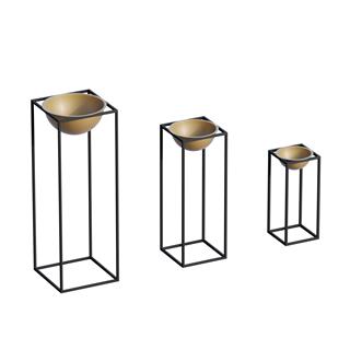 Dekoratif Siyah Gold,Metal Saksılık 3lü Set Modern Ayaklı Siyah Çiçeklik Mumluk Standı,GED-019-A