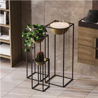 Dekoratif Siyah Gold,Metal Saksılık 3lü Set Modern Ayaklı Siyah Çiçeklik Mumluk Standı,GED-019-A