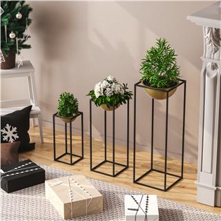 Dekoratif Siyah Gold,Metal Saksılık 3lü Set Modern Ayaklı Siyah Çiçeklik Mumluk Standı,GED-019-A
