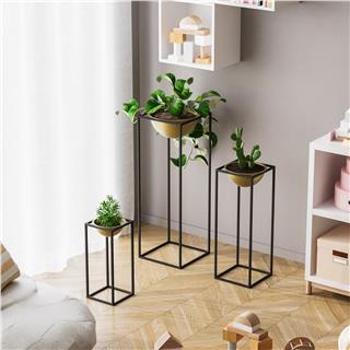 Dekoratif Siyah Gold,Metal Saksılık 3lü Set Modern Ayaklı Siyah Çiçeklik Mumluk Standı,GED-019-A