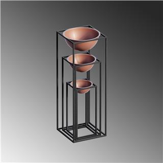 Dekoratif Siyah Bakır,Metal Saksılık 3lü Set Modern Ayaklı Siyah Çiçeklik Mumluk Standı,GED-019-B