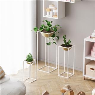 Dekoratif Siyah Bakır,Metal Saksılık 3lü Set Modern Ayaklı Beyaz Çiçeklik Mumluk Standı,GED-019-C