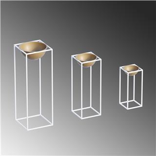 Dekoratif Siyah Bakır,Metal Saksılık 3lü Set Modern Ayaklı Beyaz Çiçeklik Mumluk Standı,GED-019-C