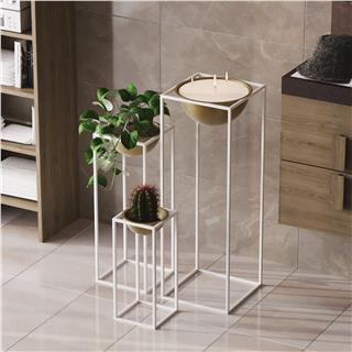 Dekoratif Siyah Bakır,Metal Saksılık 3lü Set Modern Ayaklı Beyaz Çiçeklik Mumluk Standı,GED-019-C