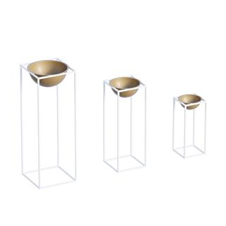 Dekoratif Siyah Bakır,Metal Saksılık 3lü Set Modern Ayaklı Beyaz Çiçeklik Mumluk Standı,GED-019-C