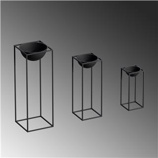 Dekoratif Siyah,Metal Saksılık 3lü Set Modern Ayaklı Siyah Çiçeklik Mumluk Kaktüs Standı,GED-019