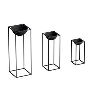 Dekoratif Siyah,Metal Saksılık 3lü Set Modern Ayaklı Siyah Çiçeklik Mumluk Kaktüs Standı,GED-019
