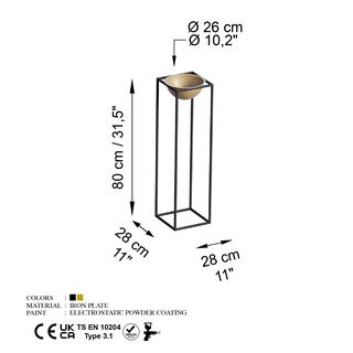 Dekoratif Metal Saksılık 80x28x28 cm Modern Ayaklı Çiçeklik Kaktüs Standı Ged-020-A