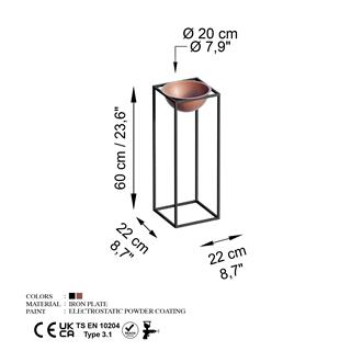 Dekoratif,Metal Saksılık 60x22x22 cm Modern Ayaklı Siyah Çiçeklik Mumluk Kaktüs Standı,GED-021-B