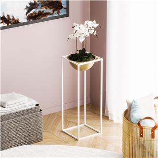Dekoratif,Metal Saksılık 60x22x22 cm Modern Ayaklı Beyaz Çiçeklik Mumluk Kaktüs Standı,GED-021-C
