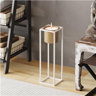 Dekoratif,Metal Saksılık 50x15x15 cm Modern Ayaklı Beyaz Çiçeklik Mumluk Kaktüs Standı,GED-023-C