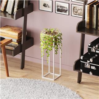 Dekoratif,Metal Saksılık 50x15x15 cm Modern Ayaklı Beyaz Çiçeklik Mumluk Kaktüs Standı,GED-023-C
