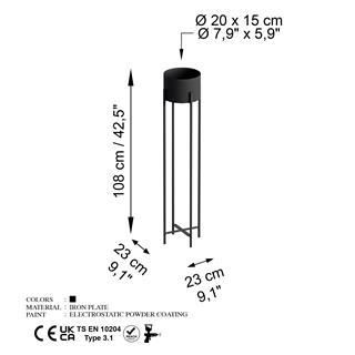 Dekoratif,Metal Saksılık 108x23x23 cm Modern Ayaklı Siyah Çiçeklik Mumluk Kaktüs Standı,GED-024