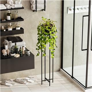 Dekoratif,Metal Saksılık 108x23x23 cm Modern Ayaklı Siyah Çiçeklik Mumluk Kaktüs Standı,GED-024