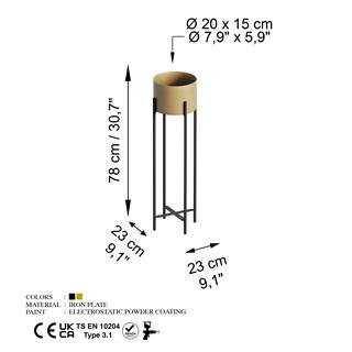 Dekoratif,Metal Saksılık 78x23x23 cm Modern Ayaklı Siyah Çiçeklik Mumluk Kaktüs Standı,GED-025-A
