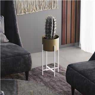 Dekoratif,Metal Saksılık 48x23x23 cm Modern Ayaklı Beyaz Çiçeklik Mumluk Kaktüs Standı,GED-026-C