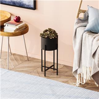 Dekoratif Siyah,Metal Saksılık 48x23x23 cm Modern Ayaklı Siyah Çiçeklik Mumluk Kaktüs Standı,GED-026