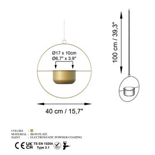Dekoratif Metal Saksılık,Askılı Ayarlanabilir Yuvarlak Sarkıt Modern Kaktüs Çiçeklik,GED-027-A