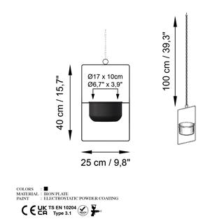 Dekoratif Metal Saksılık,Askılı Ayarlanabilir Dikdörtgen Sarkıt Modern Kaktüs Çiçeklik,GED-028