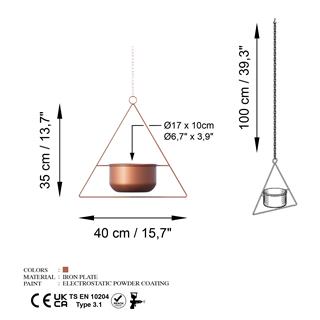 Dekoratif Metal Saksılık,Askılı Ayarlanabilir Üçgen Sarkıt Modern Kaktüs Çiçeklik,GED-030-B