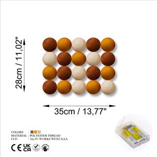 Polyester İp 20Li Süsleme Işıkları Kahverengi Hardal Bej Krt-005