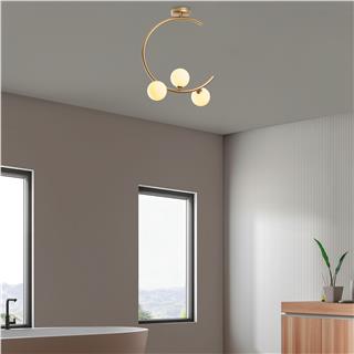 Camlı 3Lü Plafonyer Parlak Gold Lumınar-14136