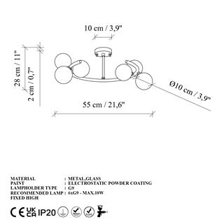 Camlı 6Lı Plafonyer Parlak Gold Lumınar-14141