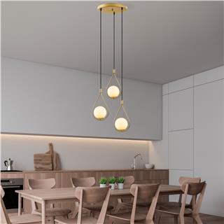 3lü Salkım Damla Avize Yuvarlak Tepsi Altın Metal,Beyaz Camlı Salon E27duylu,MUDONI-MR-938-2