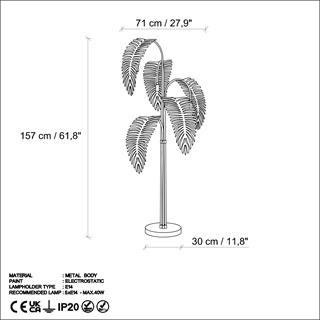 Metal Yapraklı 5Li Lambader Parlak Gold Palm-13925