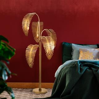 Metal Yapraklı 5Li Lambader Parlak Gold Palm-13925