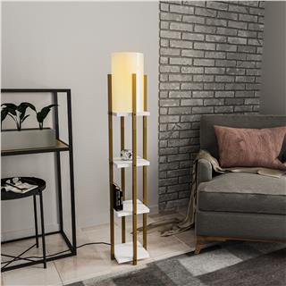 Abajur Başlıklı Raflı Lambader Parlak Gold Beyaz Shelflamp-8119