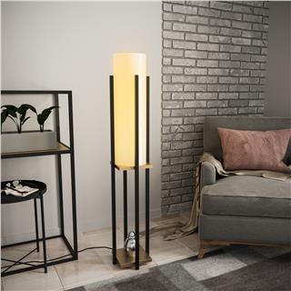 Abajur Başlıklı Raflı Lambader Pütürlü Siyah Parlak Gold | Shelflamp-8129
