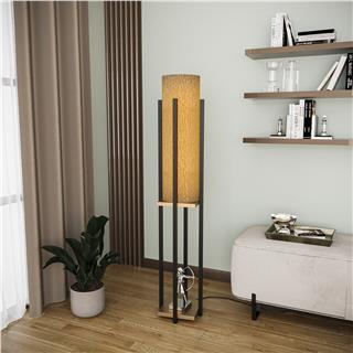 Abajur Başlıklı Raflı Lambader Pütürlü Siyah Parlak Gold | Shelflamp-8130
