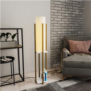 Abajur Başlıklı Raflı Lambader Parlak Gold Beyaz Shelflamp-8133