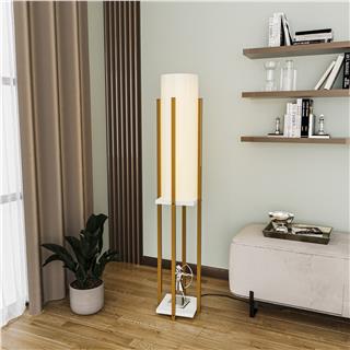Abajur Başlıklı Raflı Lambader Parlak Gold Beyaz Shelflamp-8133
