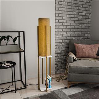 Abajur Başlıklı Raflı Lambader Parlak Gold Beyaz Shelflamp-8134