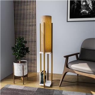 Abajur Başlıklı Raflı Lambader Parlak Gold Beyaz Shelflamp-8134