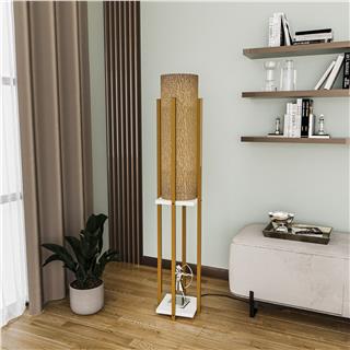 Abajur Başlıklı Raflı Lambader Parlak Gold Beyaz Shelflamp-8134