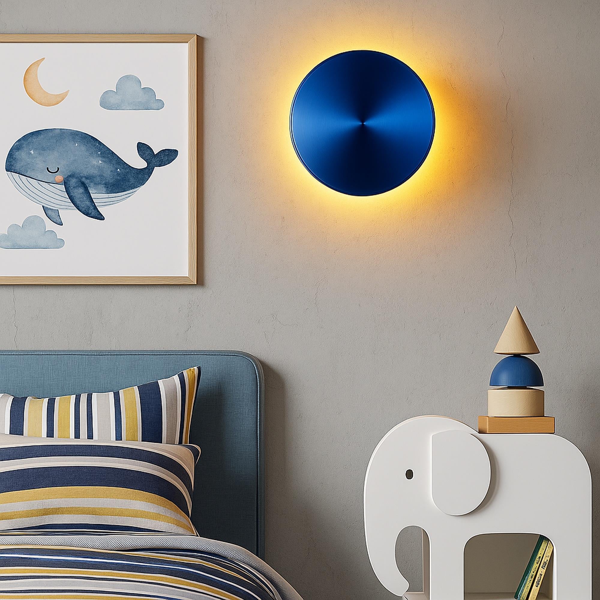 Aura Ledli Metal Sıvama Tekli Duvar Aplik Çap 20 cm,Metalik Mavi,Ambiyans Aydınlatma AURA-15520-L