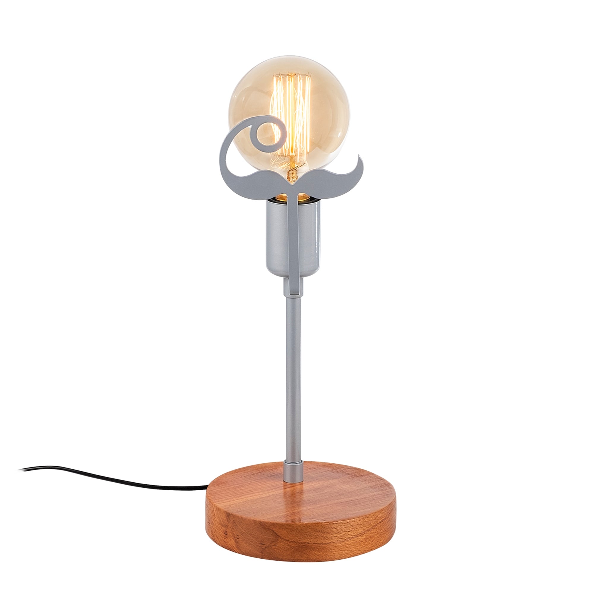 Metal Motifli Masa Lambası Natural Ahşap Silver Beamı-Mr-1018