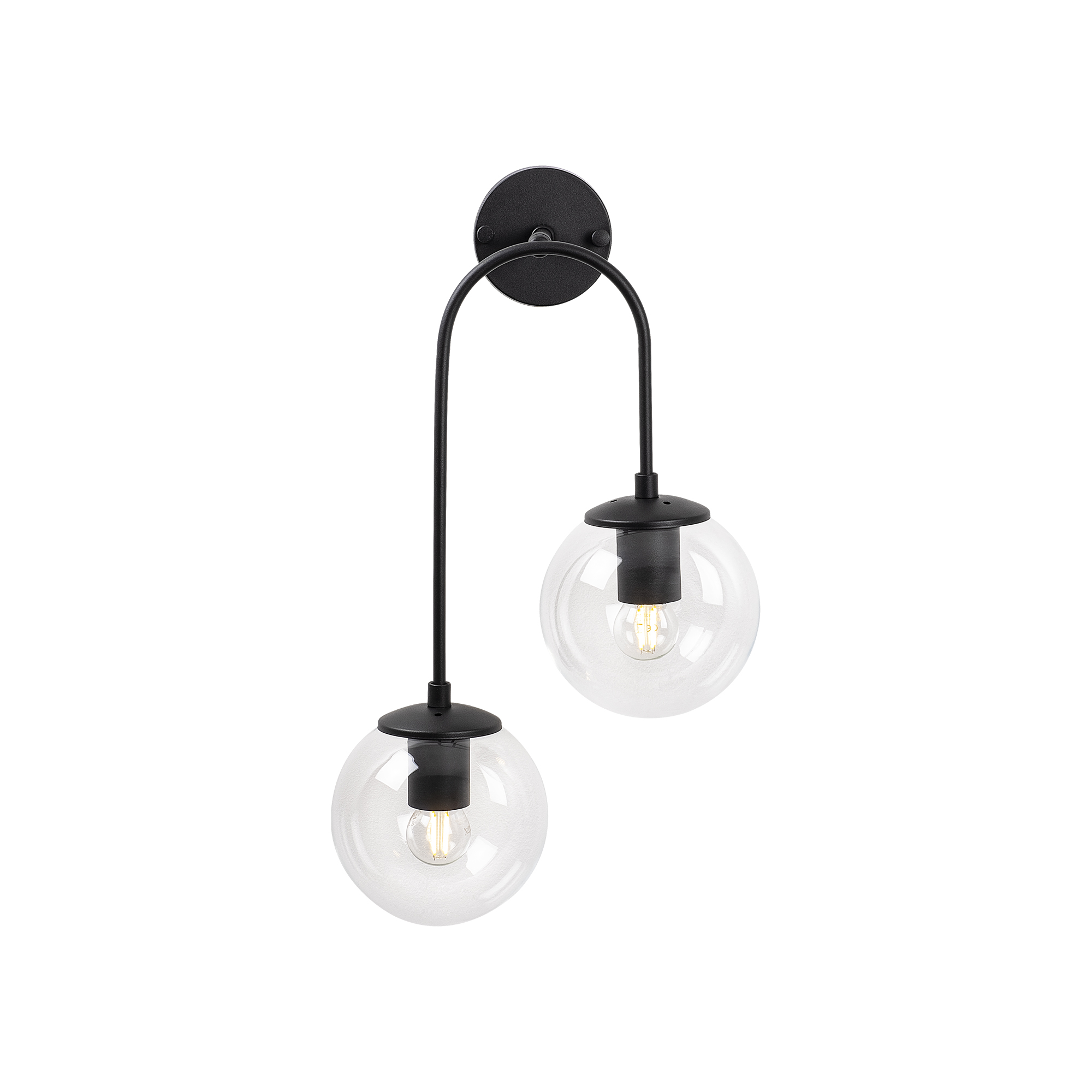 Modern Siyah,2'Li Aplik Şeffaf Cam Küre E14 Duy Salon Yatak Başı Antre Duvar Lambası,JEWEL-10570